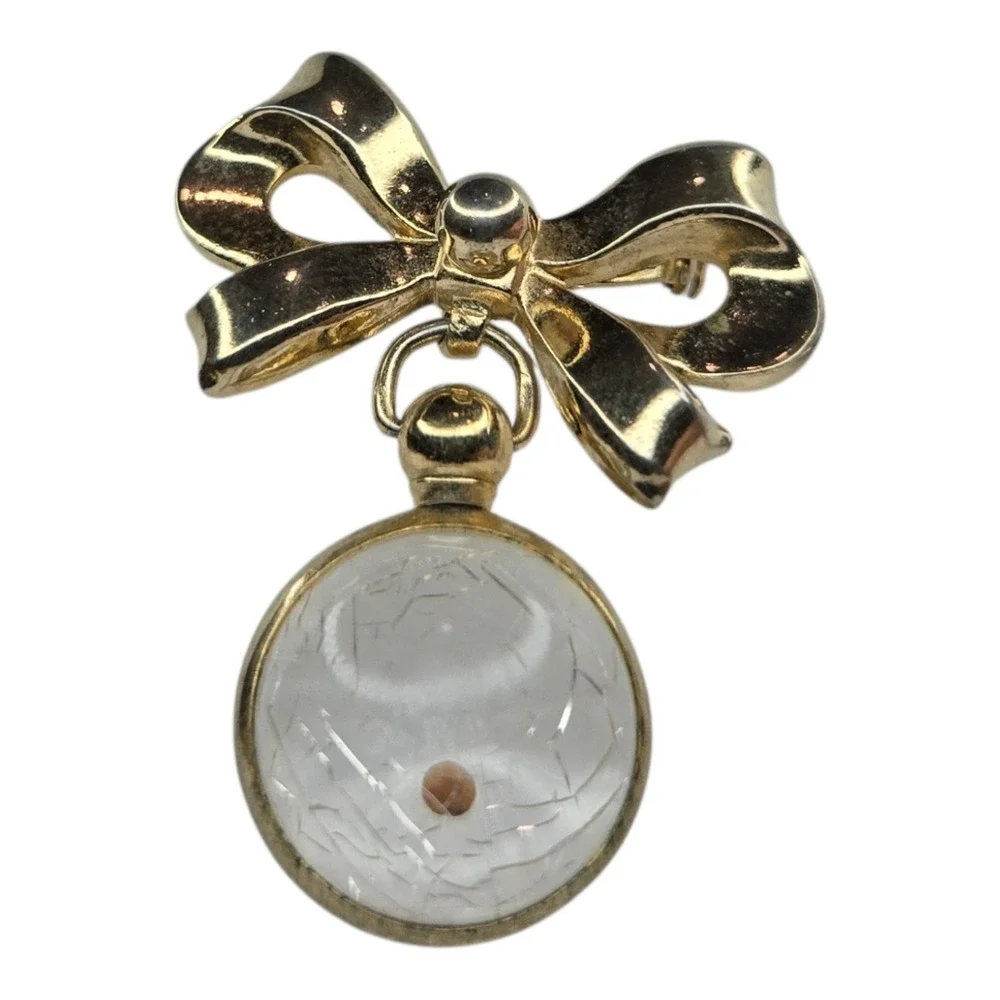 Coro Brooch Mustard Seed Gold Tone Gold Vintage Bow Dangle Orb Pin